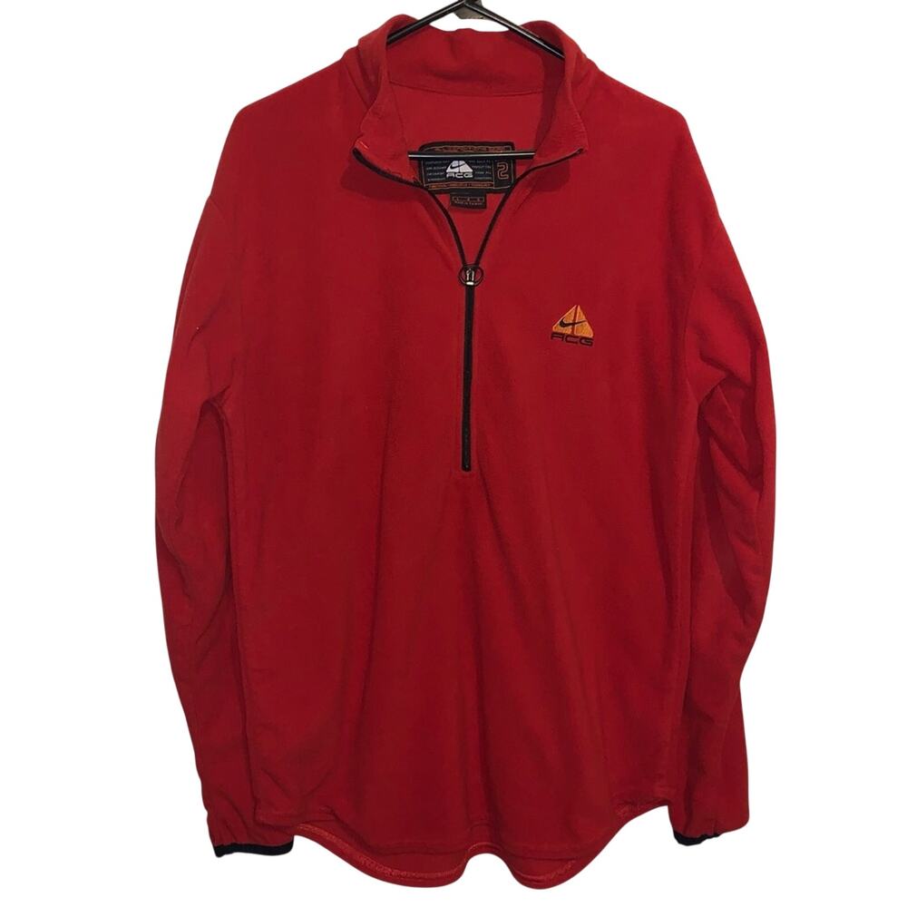 Y2K Nike ACG Sweater Red Thermal Layer 2 1/2 Zip Nike-Fir Fleece Pullover L